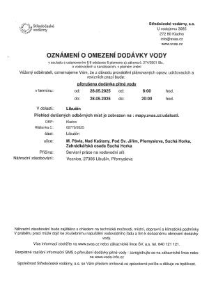 Odstávka vody 28.5.2025